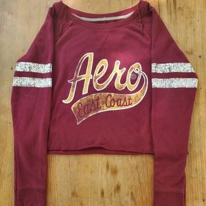 Aeropostale Women Sweatshirt medium NWT Varsity long sleeves striped cropped